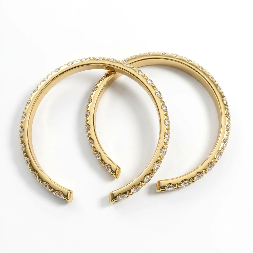 Round Lab Grown Diamond Double Row Open Cuff Ring | Yellow Gold | IGI Certified view 4