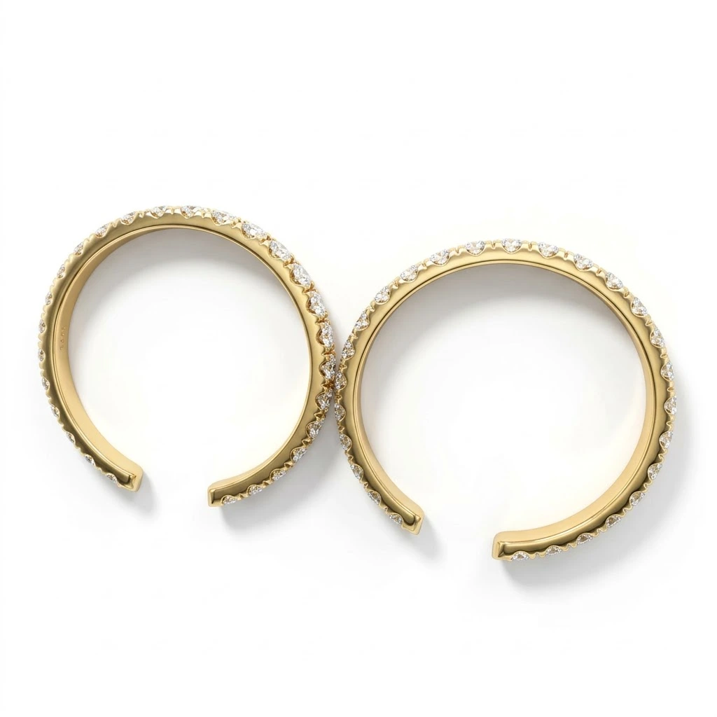 Round Lab Grown Diamond Double Row Open Cuff Ring | Yellow Gold | IGI Certified view 5