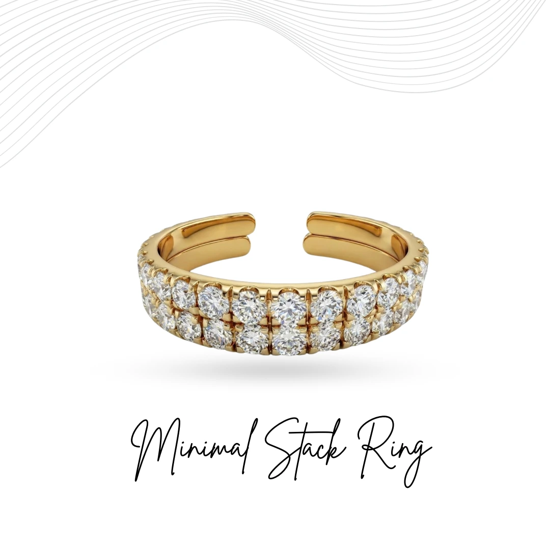 Round Lab Grown Diamond Double Row Open Cuff Ring | Yellow Gold | IGI Certified