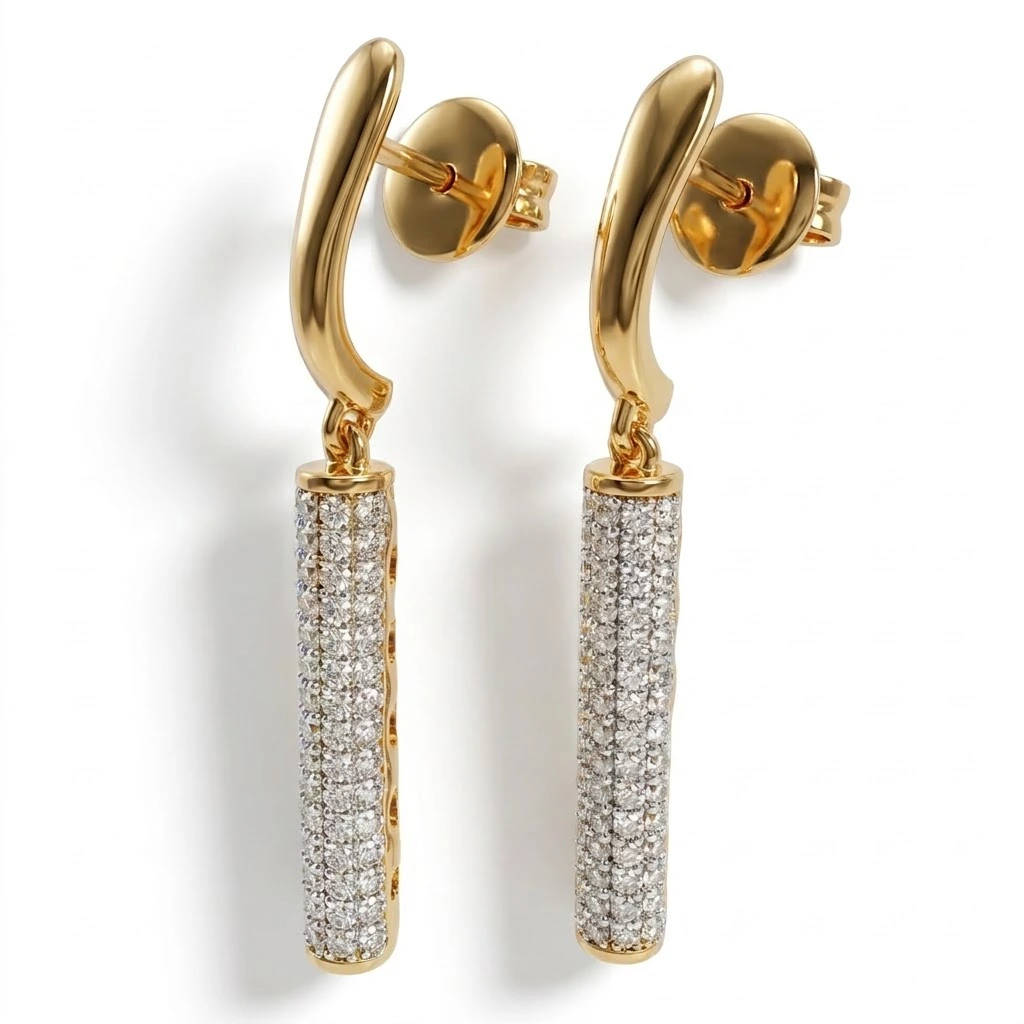 Round Lab Grown Diamond Drop Earrings | Yellow Gold | IGI Certified