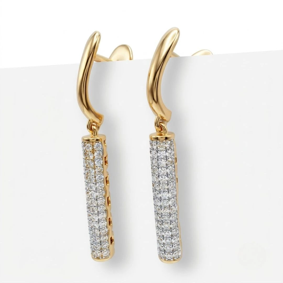 Round Lab Grown Diamond Drop Earrings | Yellow Gold | IGI Certified view 3