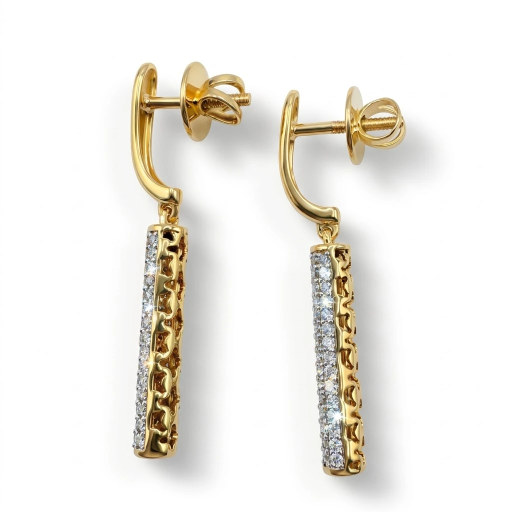 Round Lab Grown Diamond Drop Earrings | Yellow Gold | IGI Certified view 5