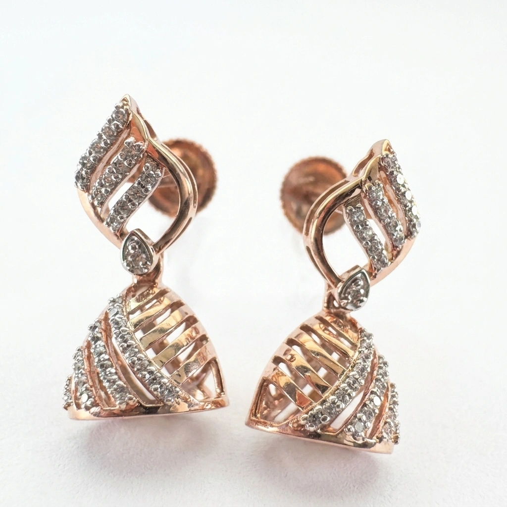 Round Lab Grown Diamond Earrings | Rose Gold view 3