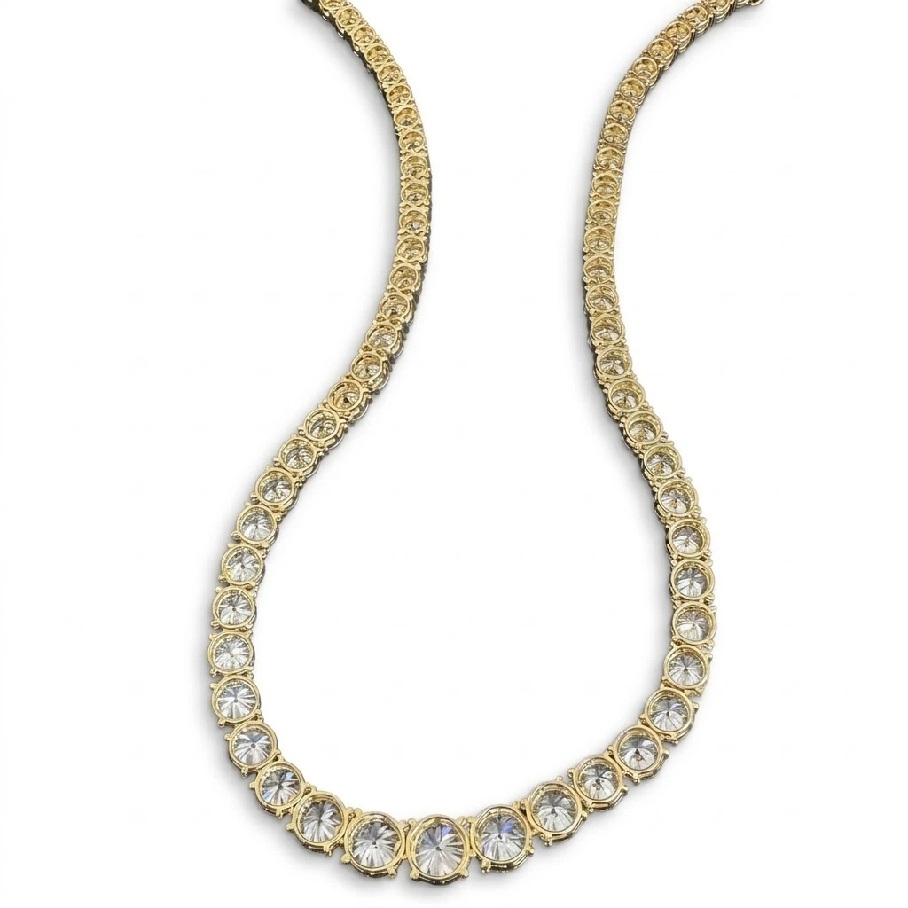 Round Lab Grown Diamond Graduated Tennis Necklace in Yellow Gold view 4