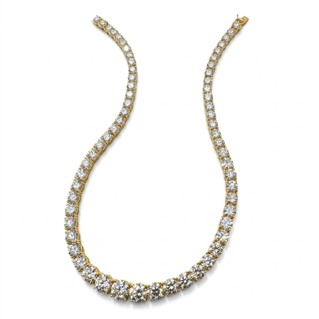 Round Lab Grown Diamond Graduated Tennis Necklace in Yellow Gold view 5