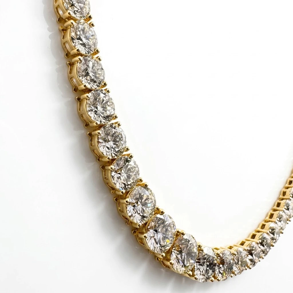 Round Lab Grown Diamond Graduated Tennis Necklace in Yellow Gold view 6