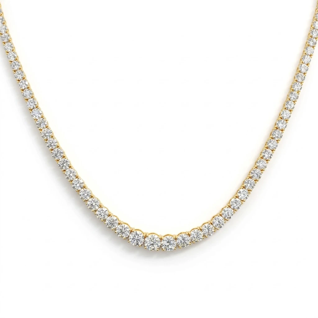 Round Lab Grown Diamond Graduated Tennis Necklace in Yellow Gold view 7