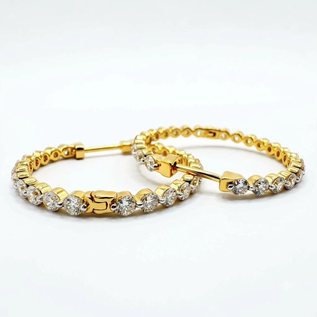 Round Lab Grown Diamond Hoop Earrings | Yellow Gold | IGI Certified
