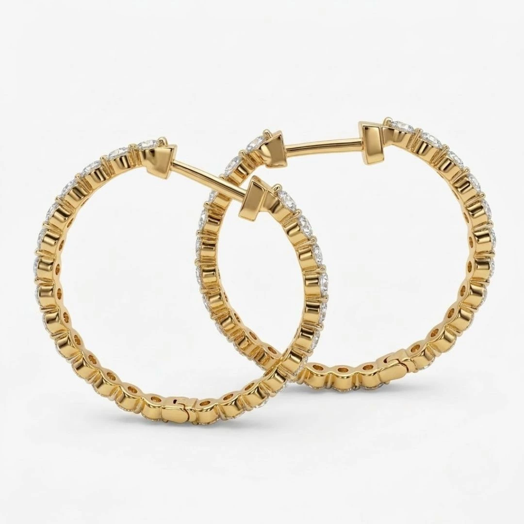 Round Lab Grown Diamond Hoop Earrings | Yellow Gold | IGI Certified view 3