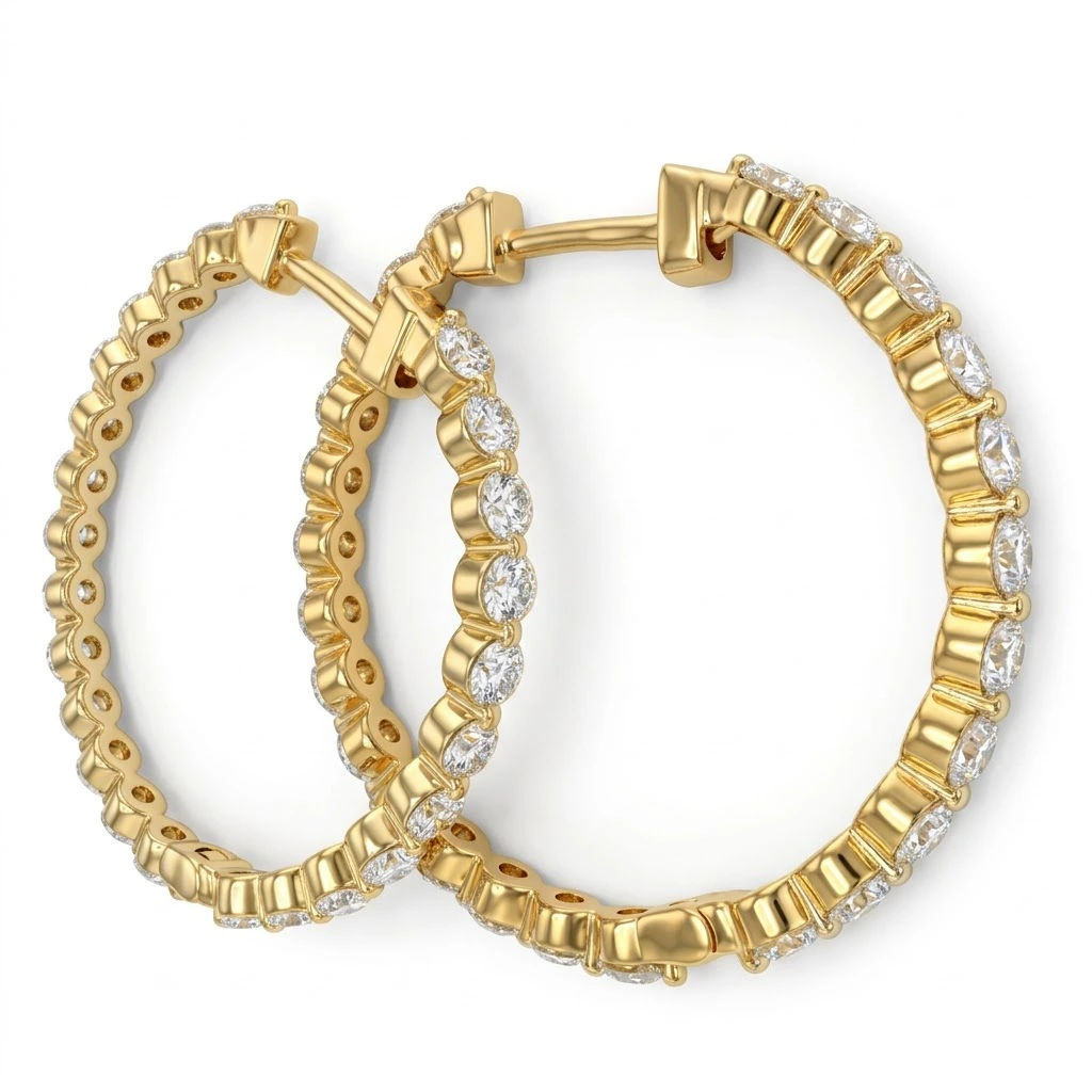 Round Lab Grown Diamond Hoop Earrings | Yellow Gold | IGI Certified view 4
