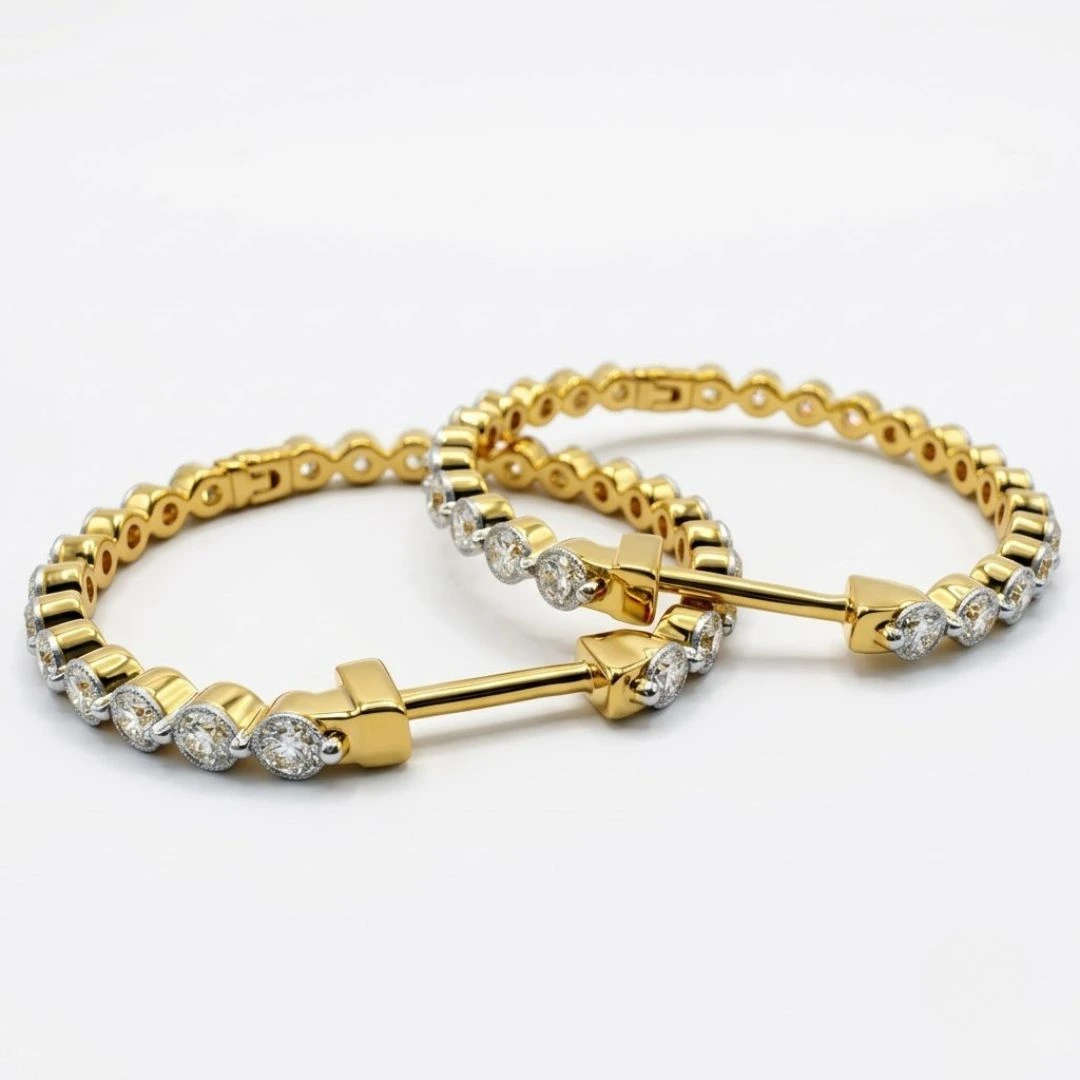 Round Lab Grown Diamond Hoop Earrings | Yellow Gold | IGI Certified view 5