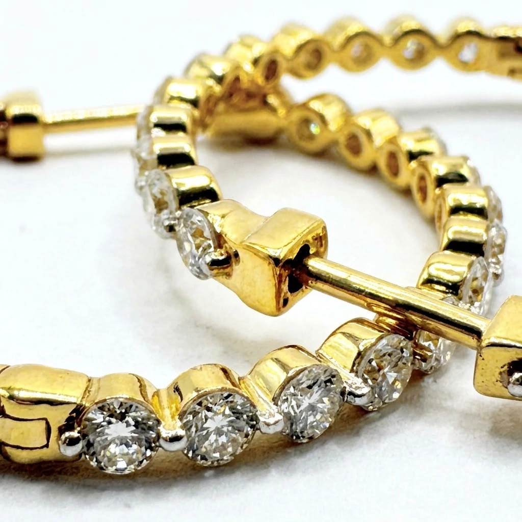 Round Lab Grown Diamond Hoop Earrings | Yellow Gold | IGI Certified view 6