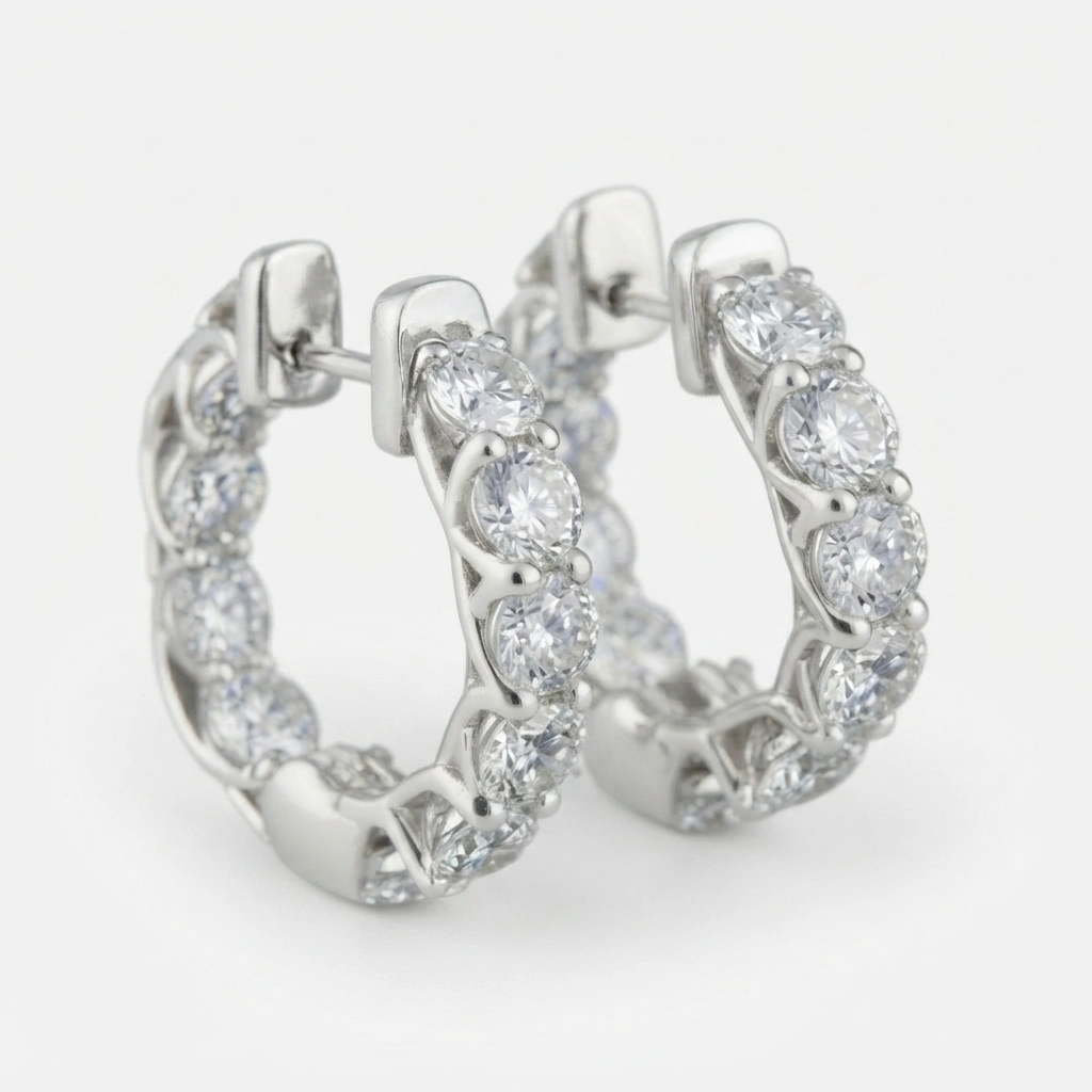 Round Lab Grown Diamond Hoop Earrings in PT950 Platinum view 3