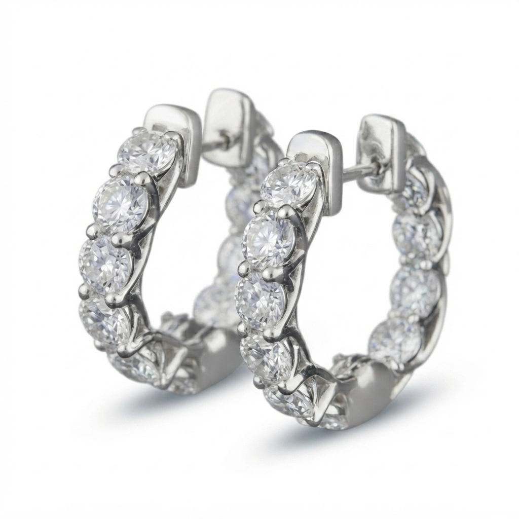 Round Lab Grown Diamond Hoop Earrings in PT950 Platinum view 4