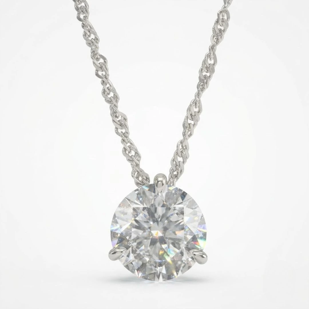 Round Lab Grown Diamond Pendant | White Gold | IGI Certified view 3
