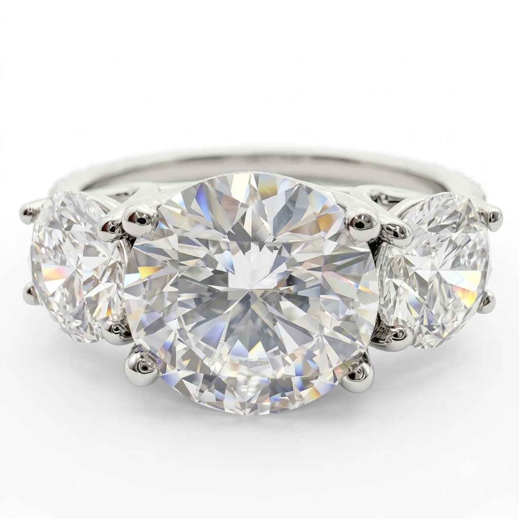 Round Lab Grown Diamond Ring with Pavé Band | White Gold | IGI Certified