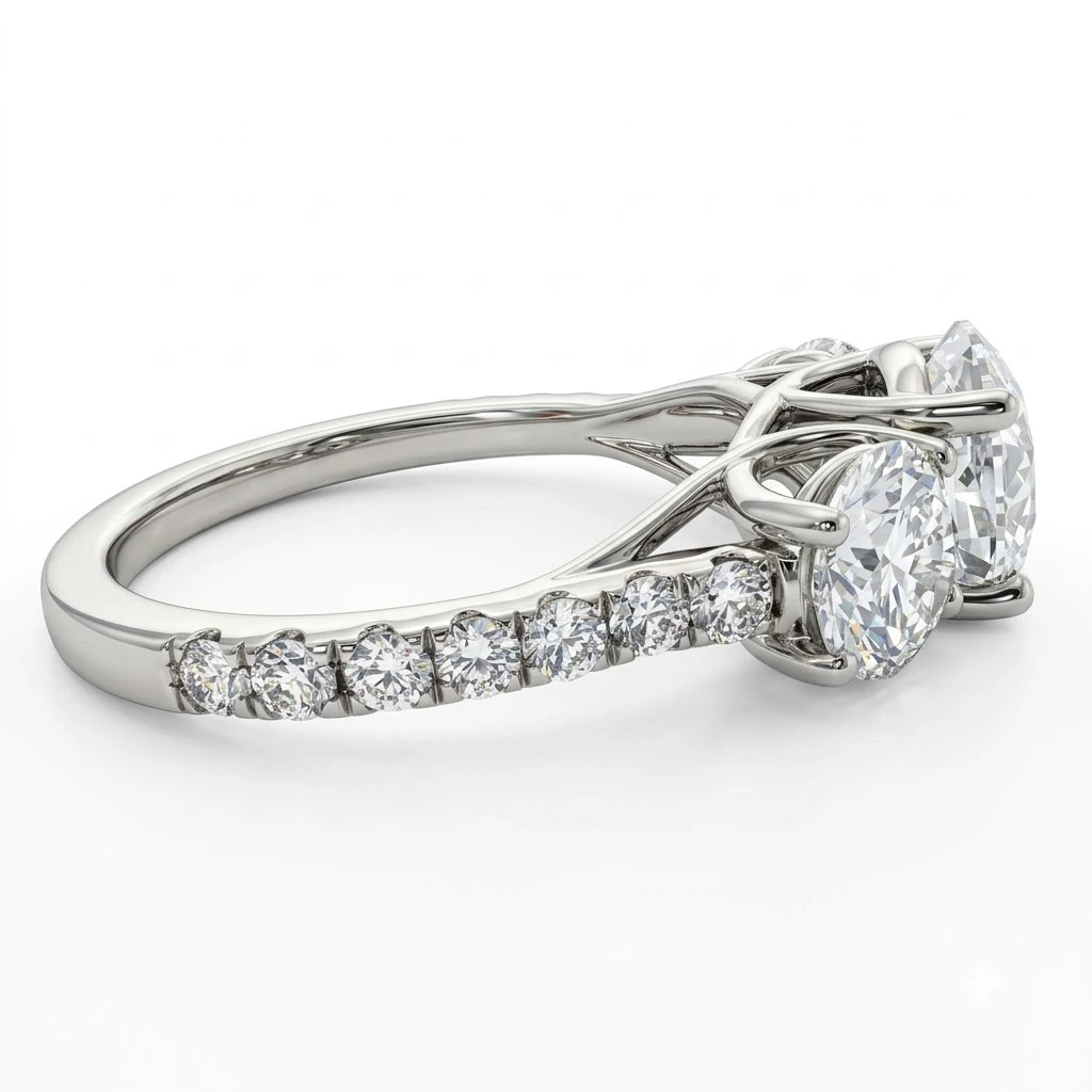 Round Lab Grown Diamond Ring with Pavé Shank | PT950 Platinum | IGI Certified view 4