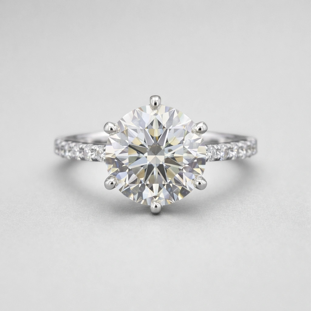Round Lab Grown Diamond Ring with Side Stones in PT950 Platinum view 3