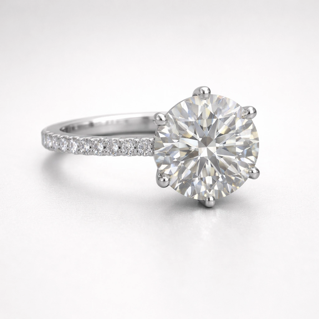 Round Lab Grown Diamond Ring with Side Stones in PT950 Platinum view 4