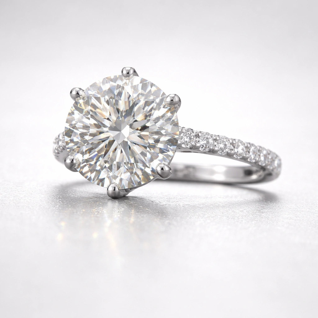 Round Lab Grown Diamond Ring with Side Stones in PT950 Platinum view 5