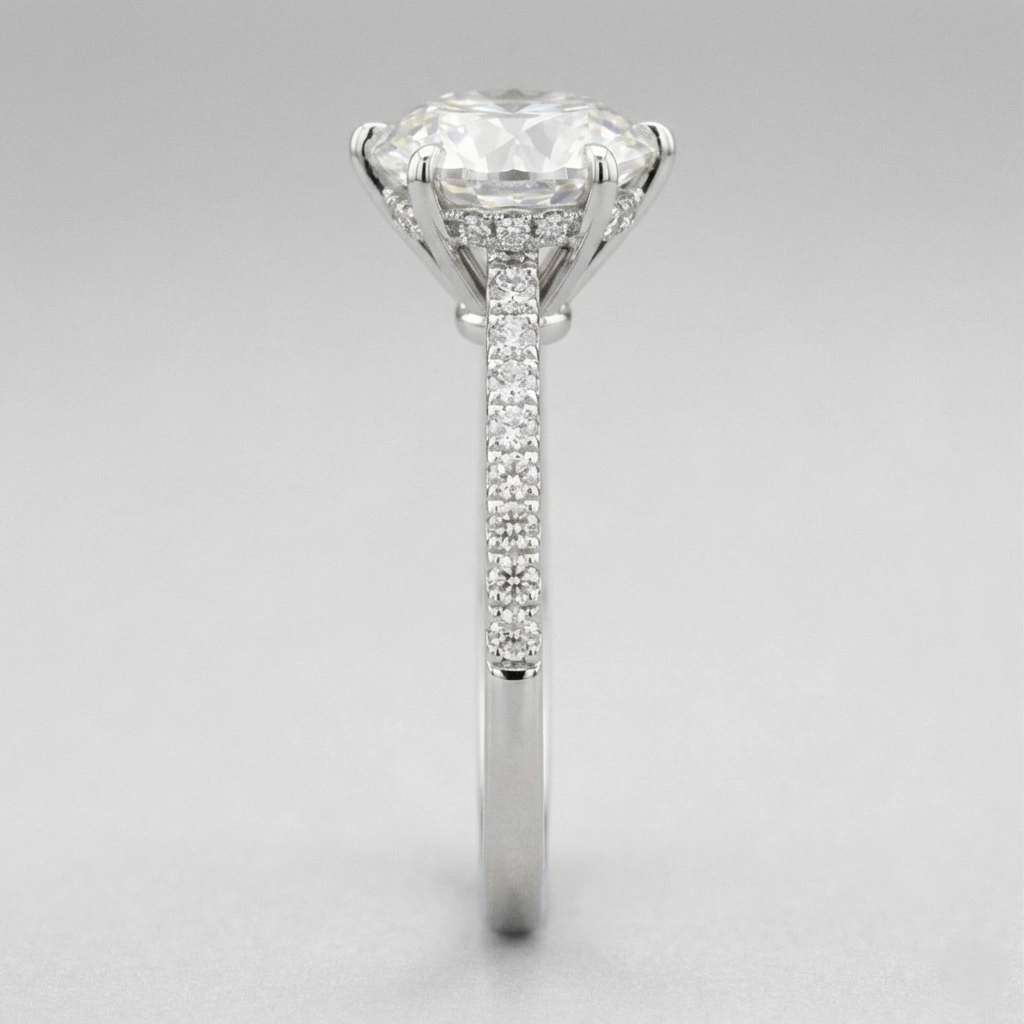Round Lab Grown Diamond Ring with Side Stones in PT950 Platinum view 6