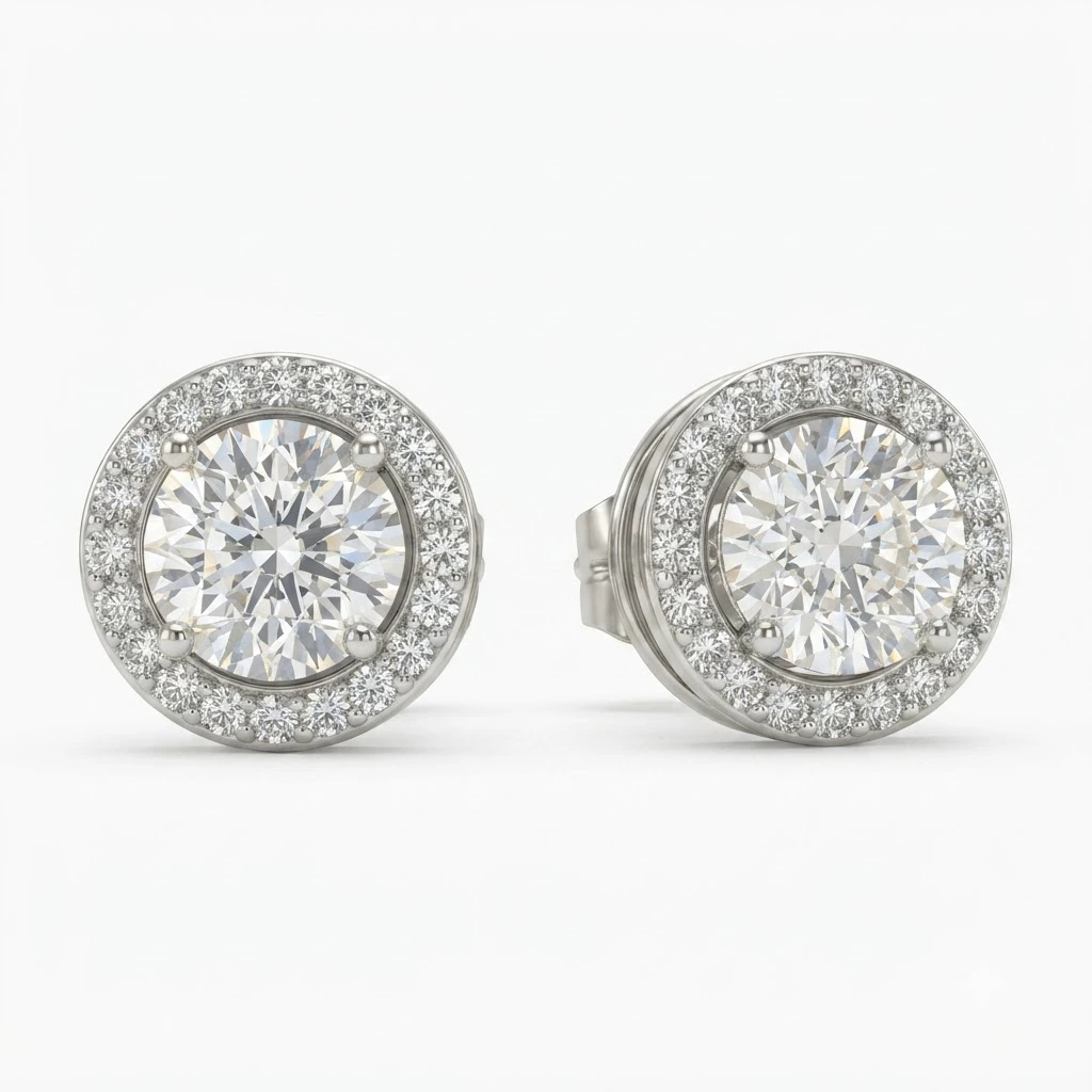 Round Lab Grown Diamond Stud Earrings in White Gold | IGI Certified view 3