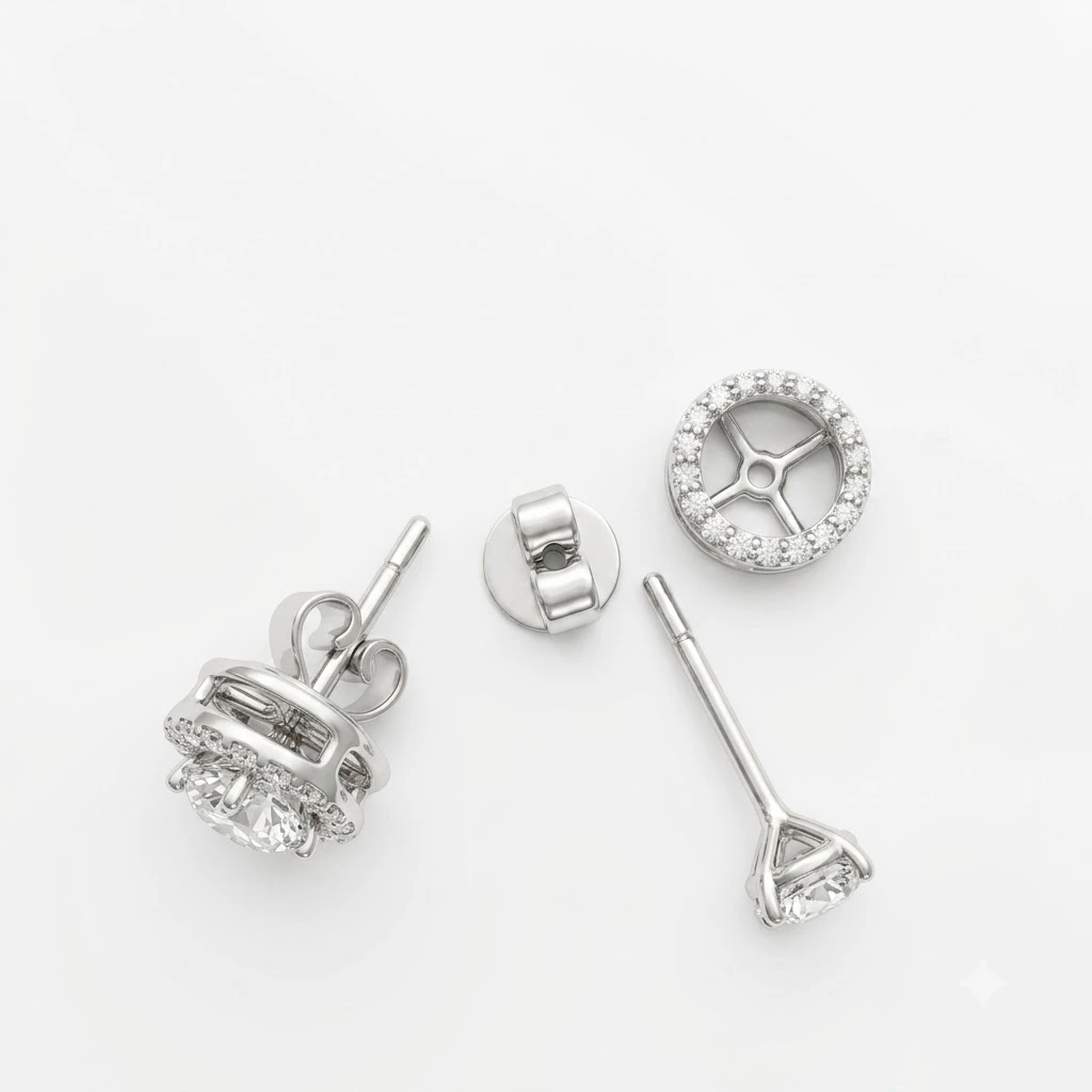 Round Lab Grown Diamond Stud Earrings in White Gold | IGI Certified view 5