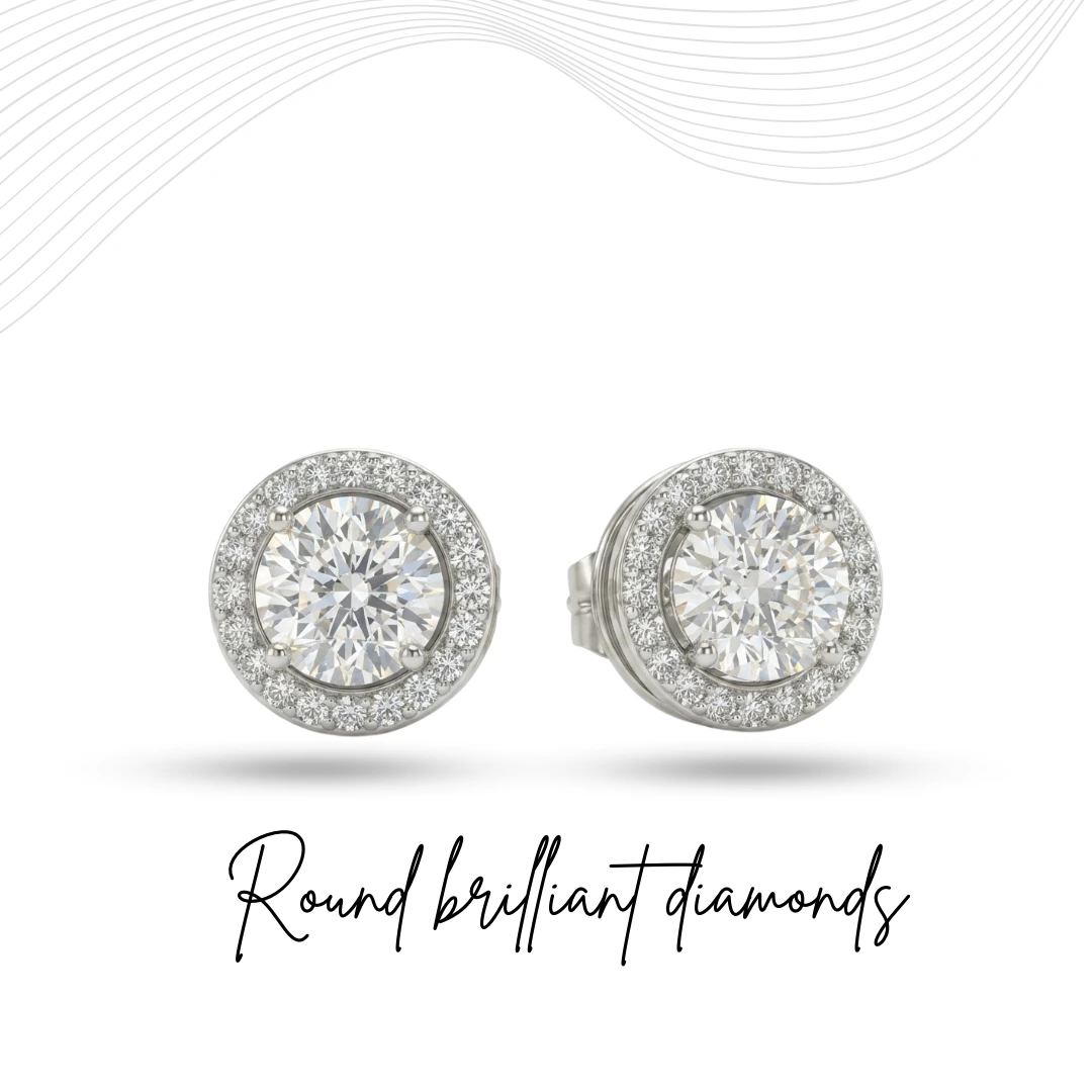 Round Lab Grown Diamond Stud Earrings in White Gold | IGI Certified