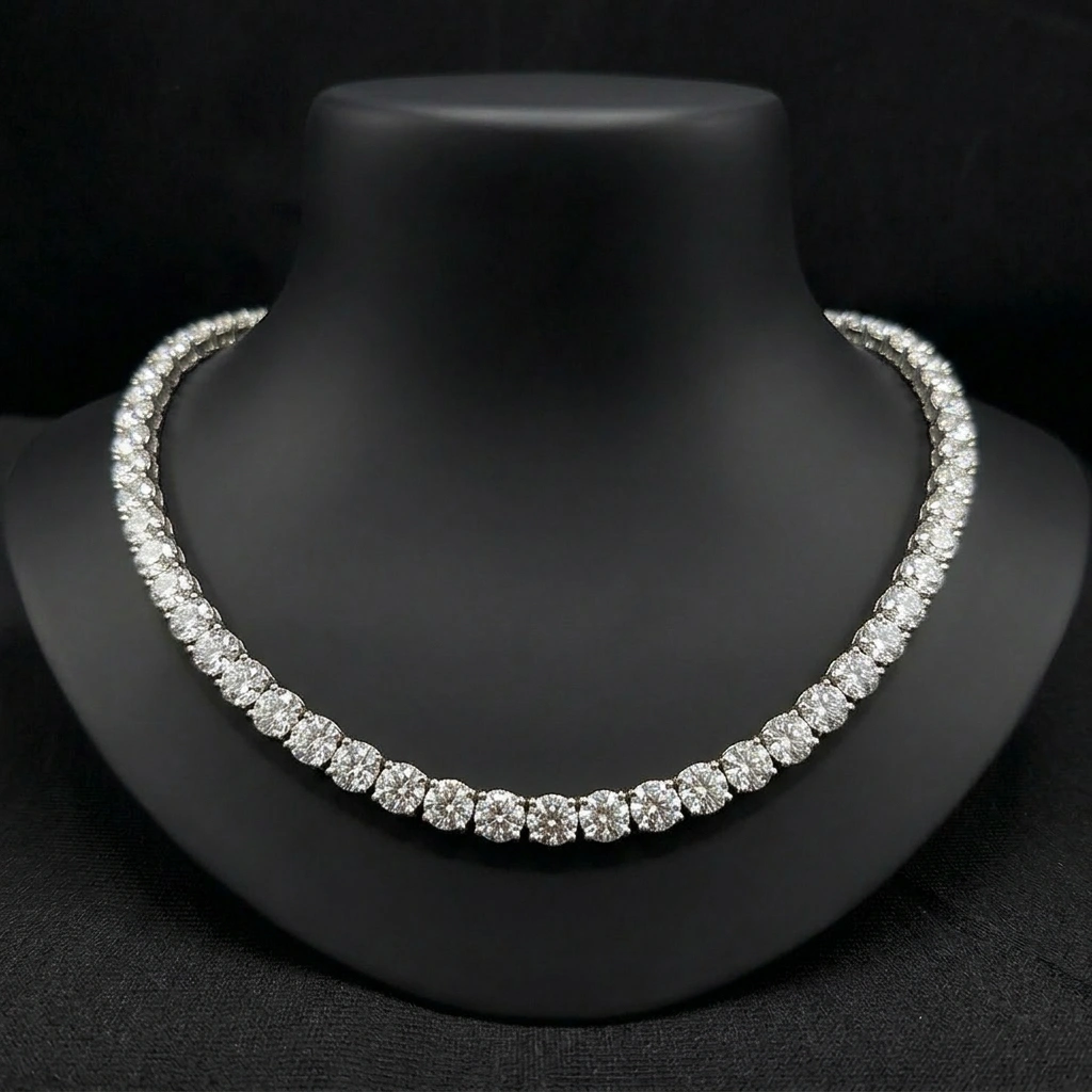Round Lab Grown Diamond Tennis Necklace in PT950 Platinum view 3