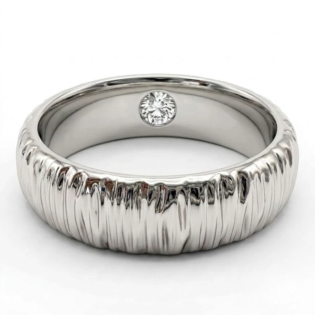 Round Lab Grown Diamond Textured Band Ring | PT950 Platinum | IGI Certified view 3