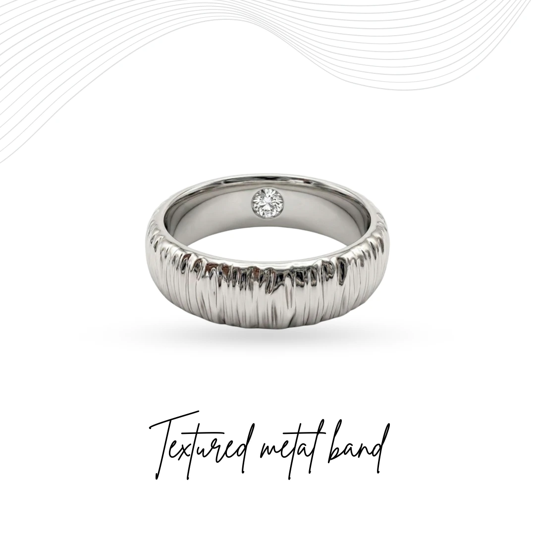 Round Lab Grown Diamond Textured Band Ring | PT950 Platinum | IGI Certified
