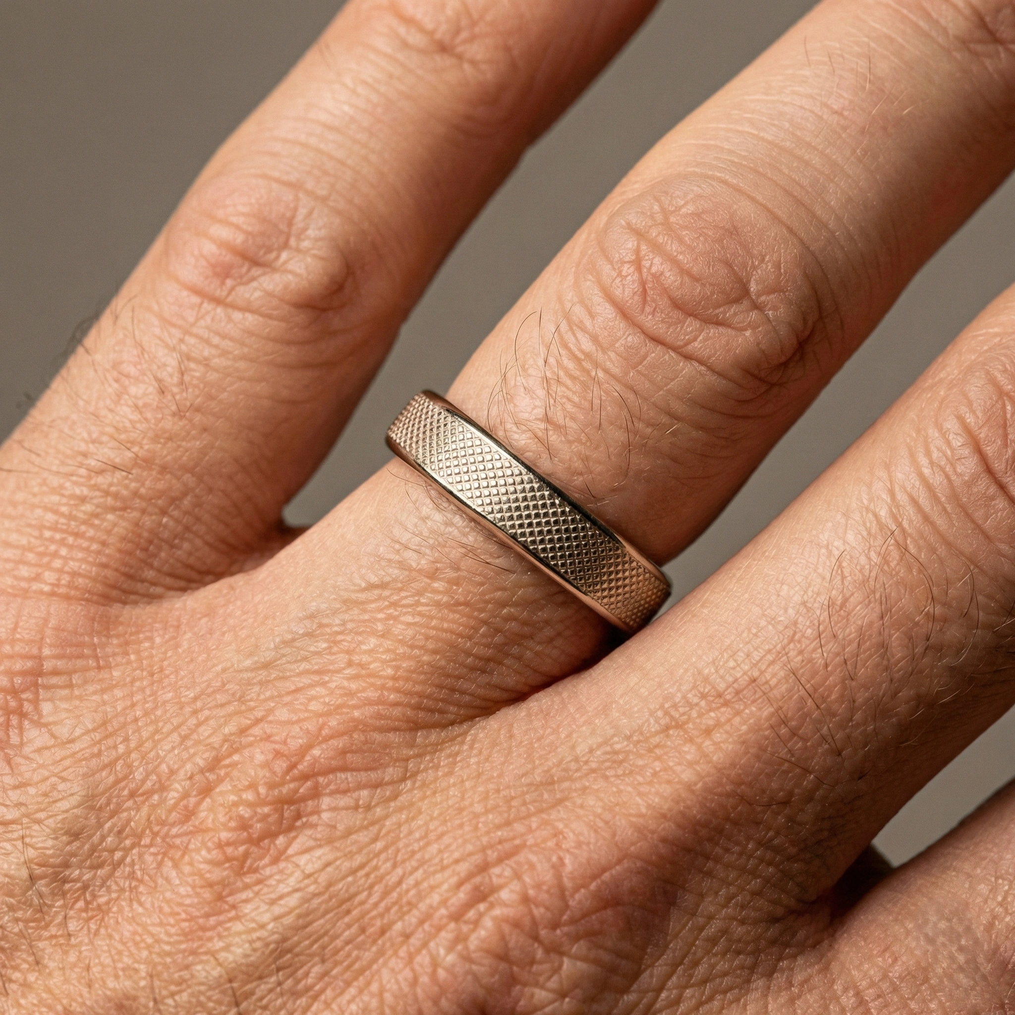 Textured Platinum Knurled Men's Wedding Band view 7