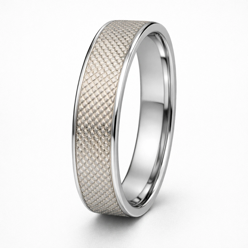 Textured Platinum Knurled Men's Wedding Band view 4