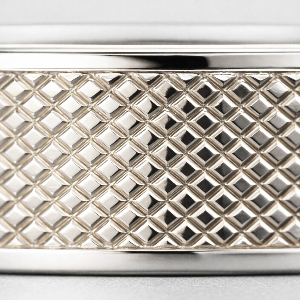 Textured Platinum Knurled Men's Wedding Band view 6