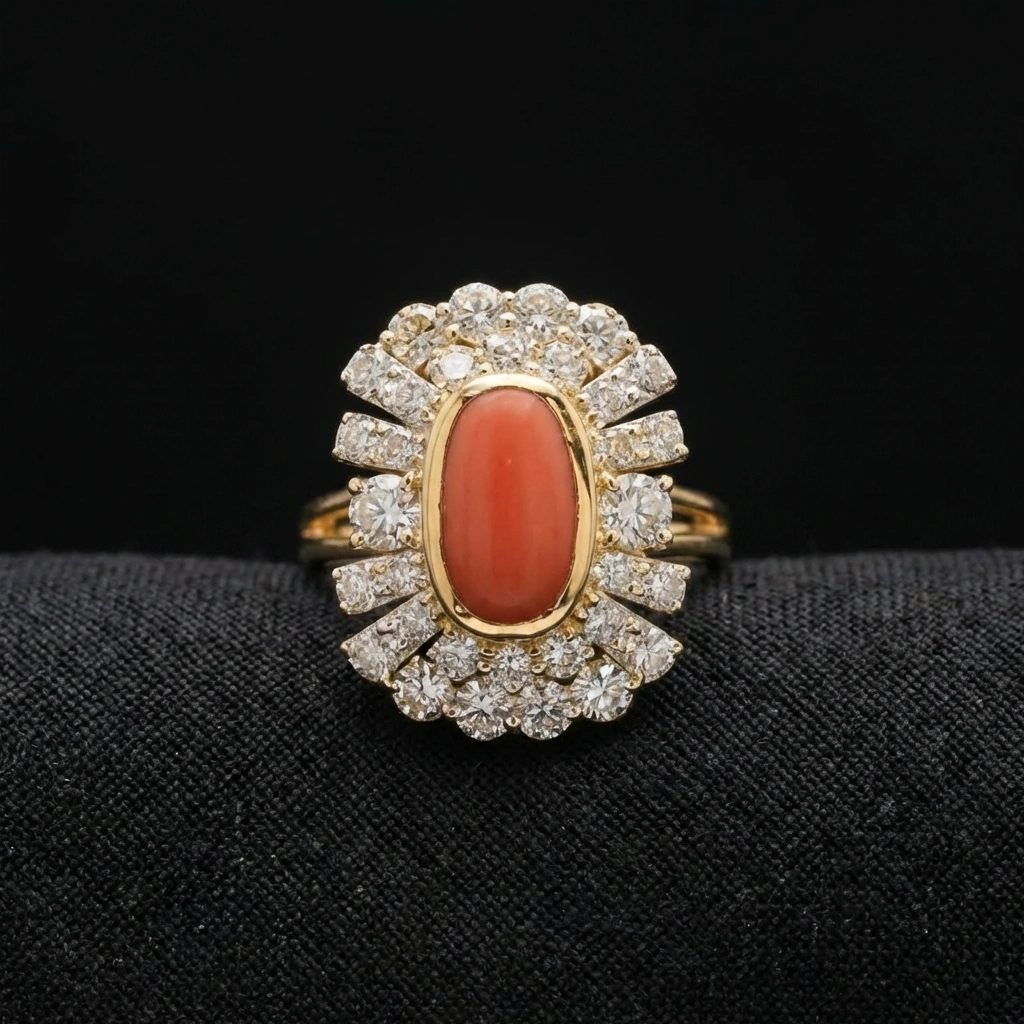 Vintage Coral Cut Natural Diamond Cluster Ring in 14K Yellow Gold