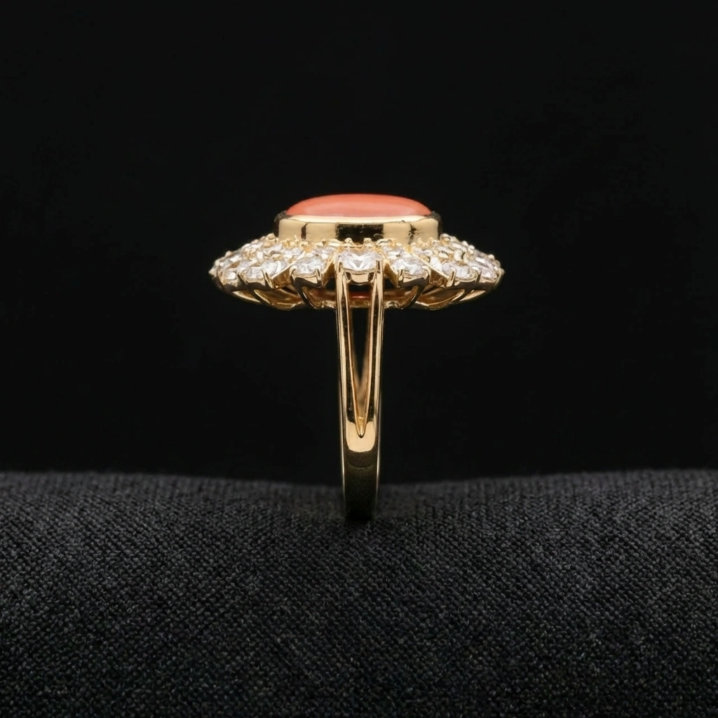 Vintage Coral Cut Natural Diamond Cluster Ring in 14K Yellow Gold view 3