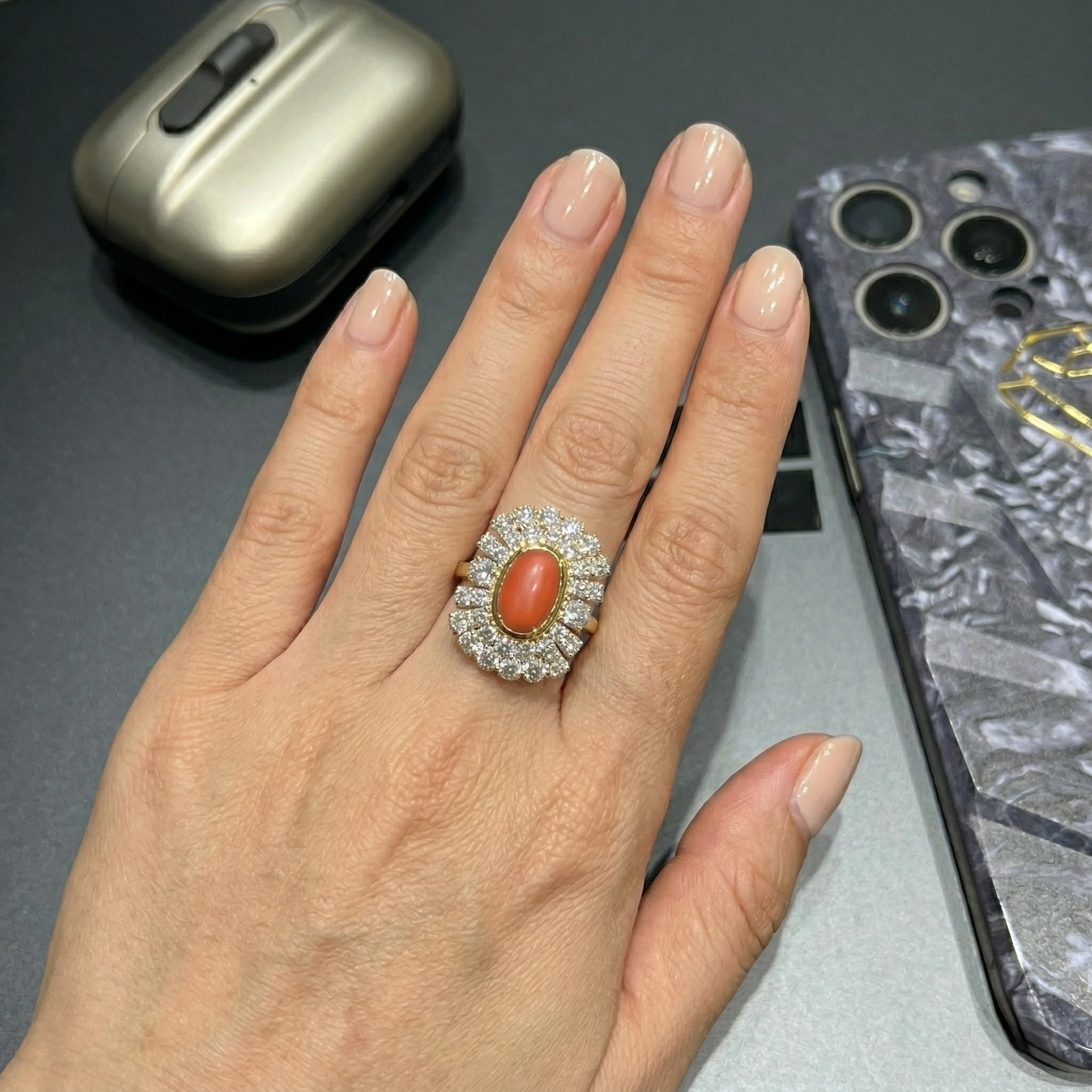 Vintage Coral Cut Natural Diamond Cluster Ring in 14K Yellow Gold view 4
