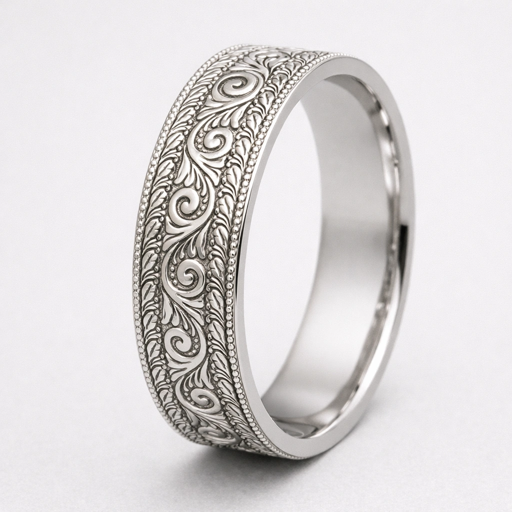 Vintage Engraved Wedding Band view 5