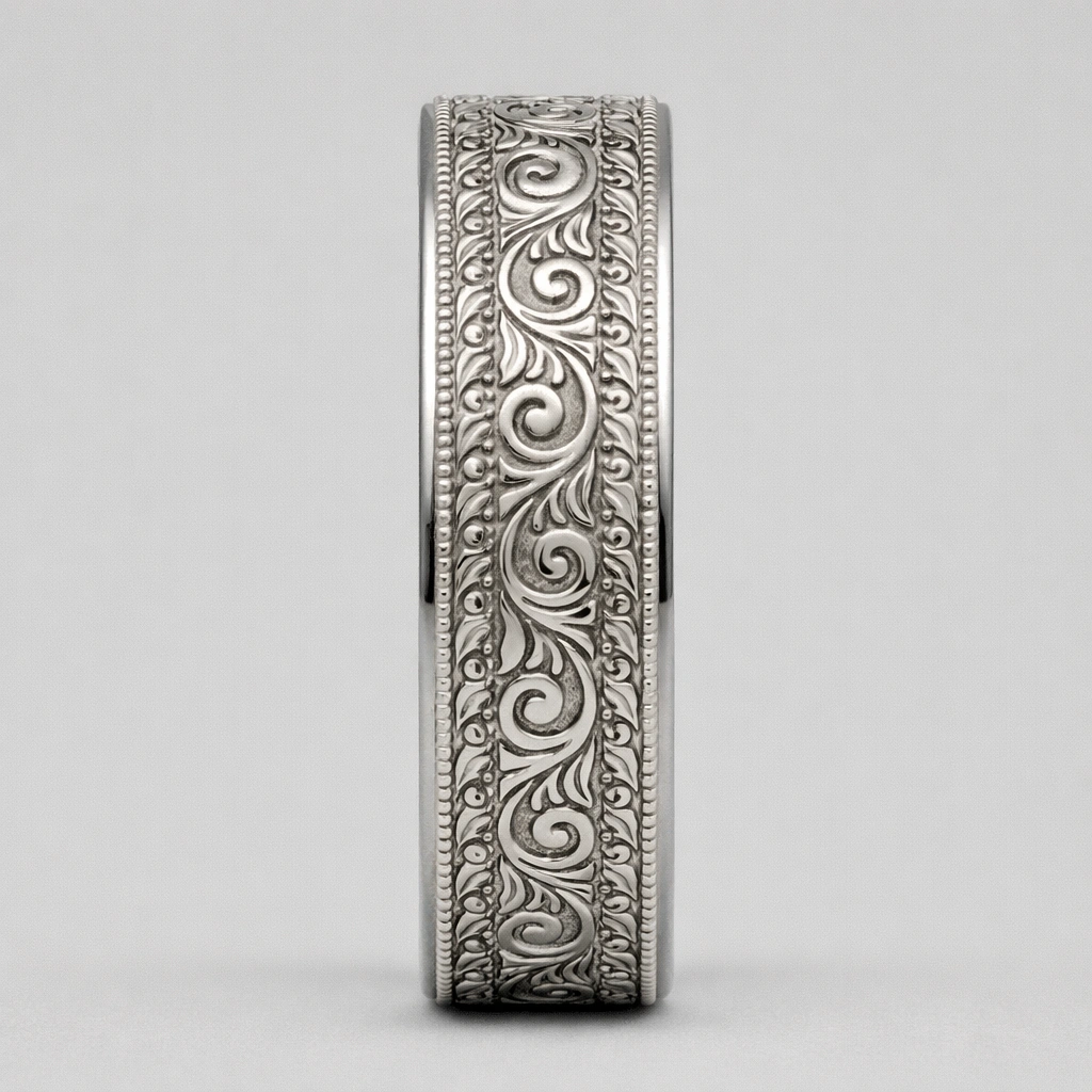 Vintage Engraved Wedding Band view 6