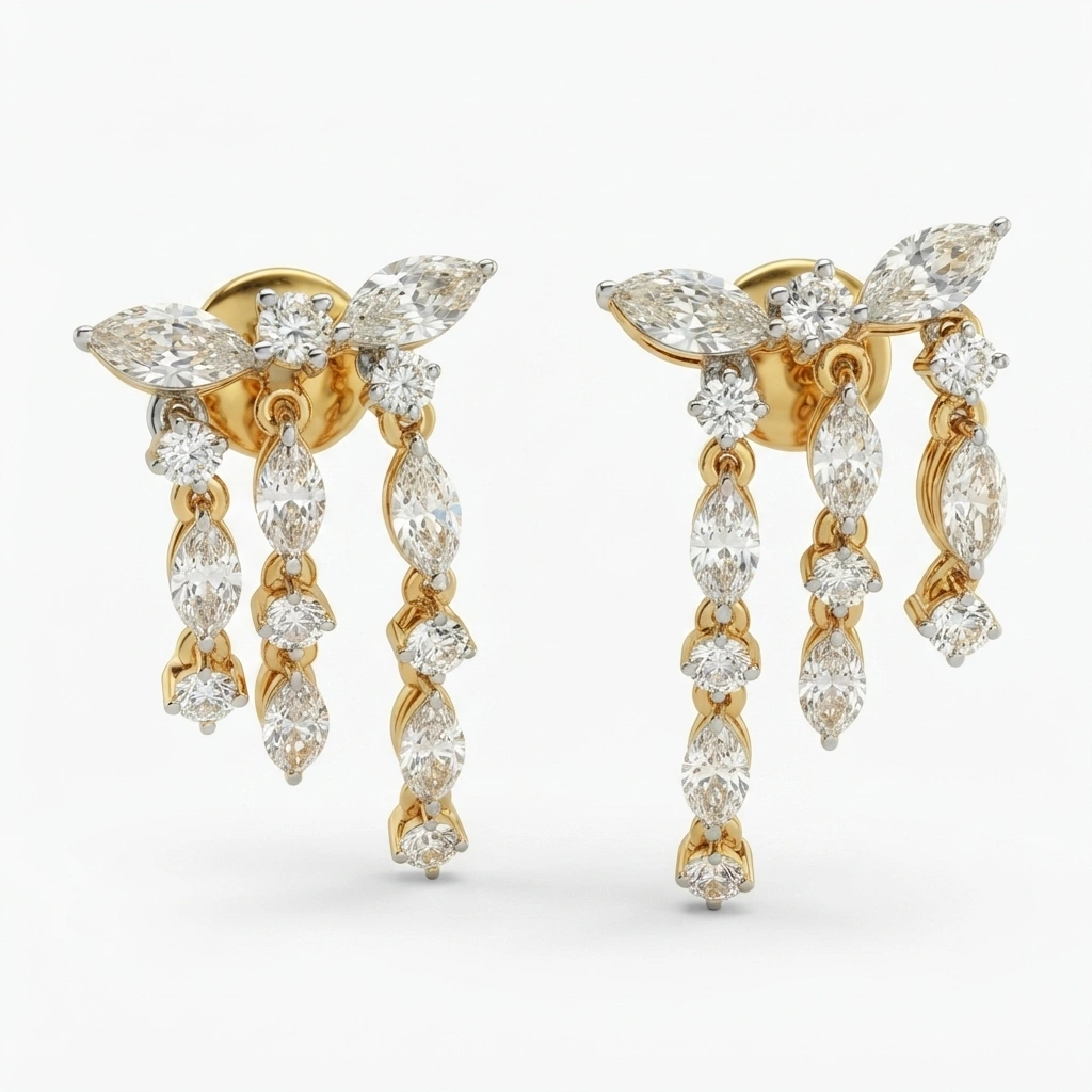 Yellow Gold Earrings with Marquise & Round Diamonds  view 5