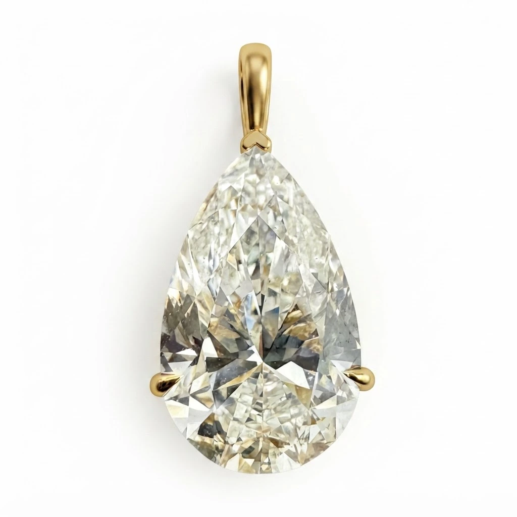 Yellow Gold Pear Cut Diamond Pendant | 4 CT Fine Jewelry view 3