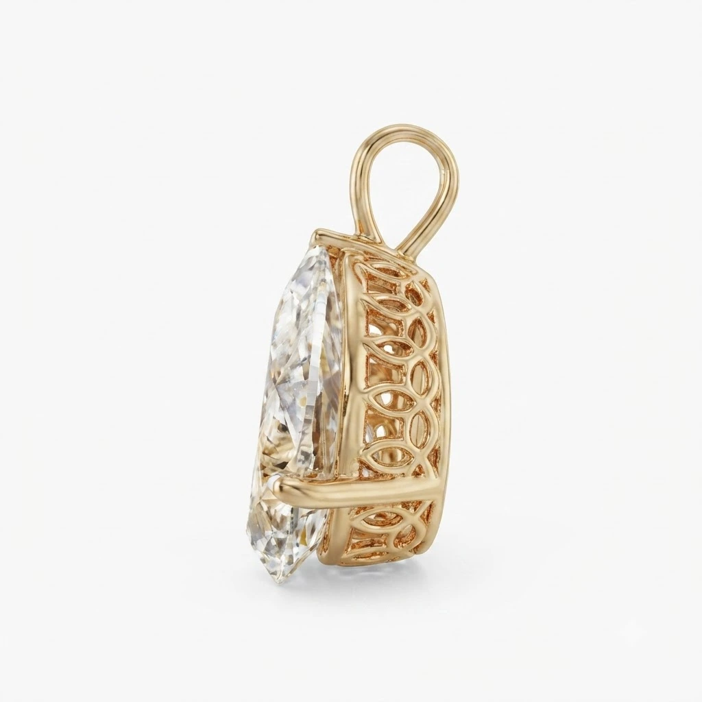 Yellow Gold Pear Cut Diamond Pendant | 4 CT Fine Jewelry view 4