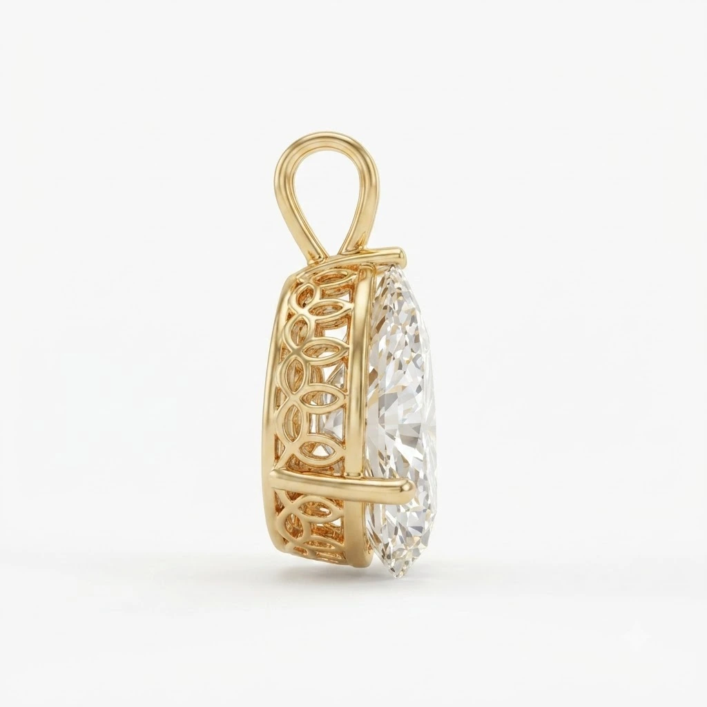 Yellow Gold Pear Cut Diamond Pendant | 4 CT Fine Jewelry view 5