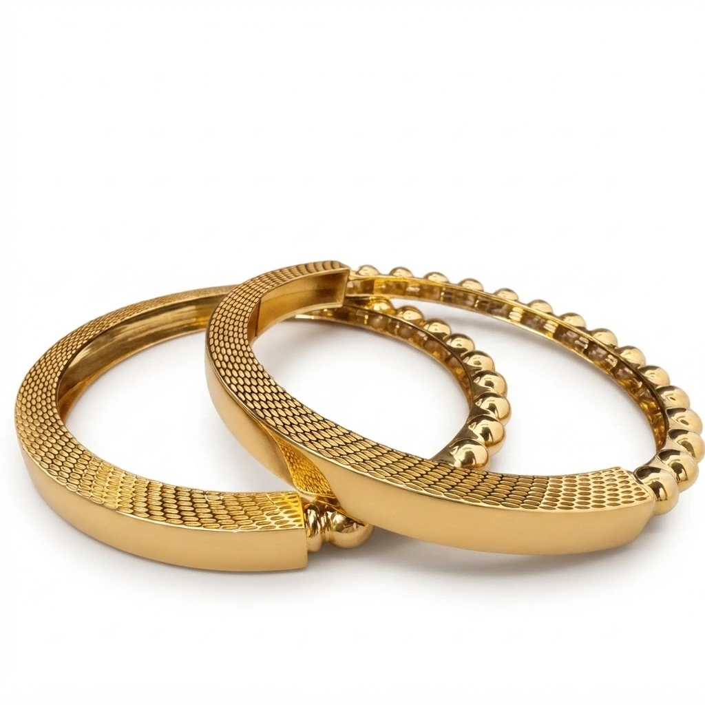 Yellow Gold Textured Bangle | Elegant Fine Jewelry