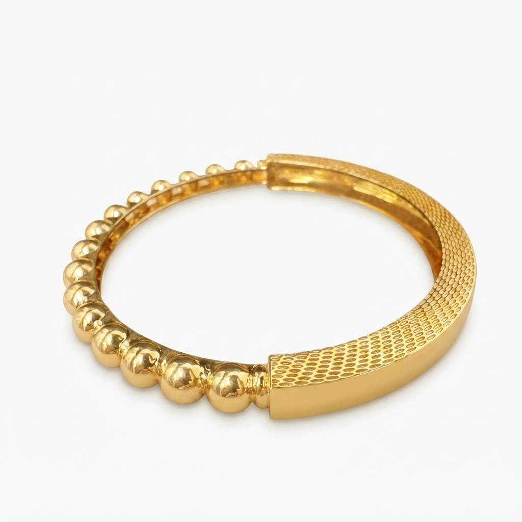 Yellow Gold Textured Bangle | Elegant Fine Jewelry view 3