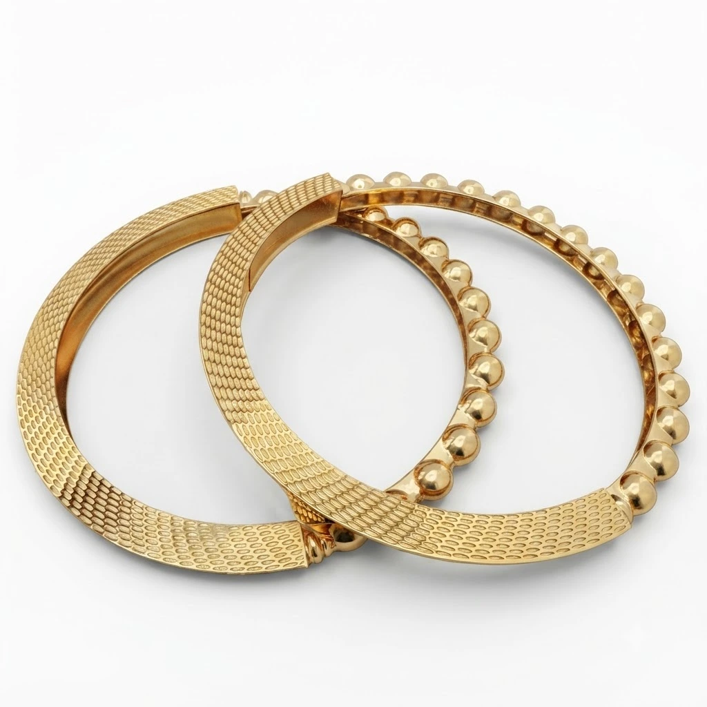 Yellow Gold Textured Bangle | Elegant Fine Jewelry view 5