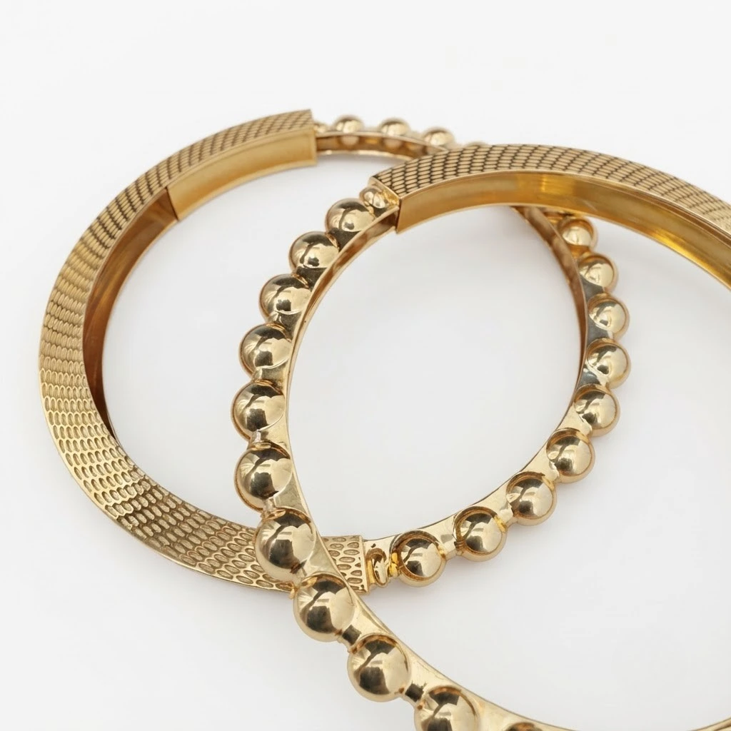 Yellow Gold Textured Bangle | Elegant Fine Jewelry view 6