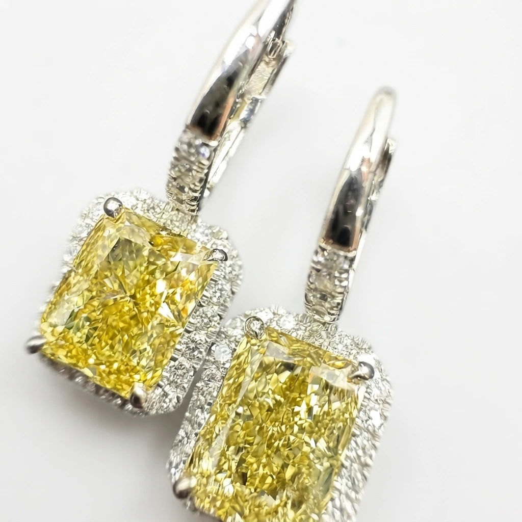 Yellow Lab Grown Diamond Halo Earrings | IGI Certified view 3